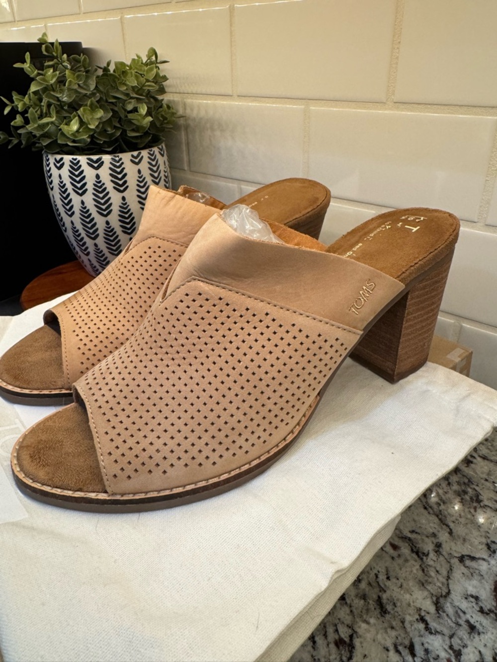 TOMS Open-Toe Perforated Slip-On Mule - Tan - Picture 2 of 3